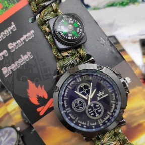 Тактические часы с браслетом из паракорда XINHAO  06, QUARTZ черный циферблат, браслет хаки, хронограф, фото 1
