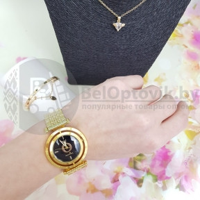 Комплект Pandora (Часы, кулон, браслет) Золото с черным циферблатом