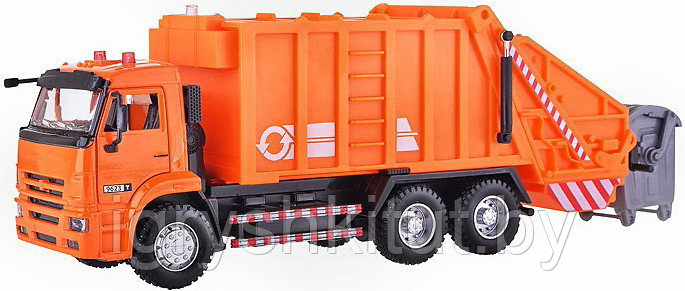 Инерционный мусоровоз "Автопарк", оранжевый, свет, звук, подвижные детали, арт.9623B - фото 3 - id-p131217790