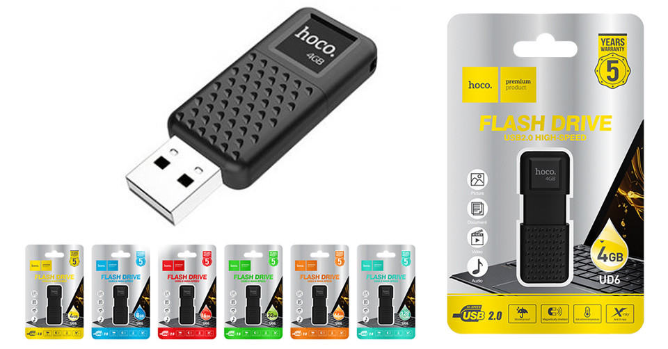 USB флэш-диск HOCO 4Gb UD6 USB2.0 корпус пластик, цвет: матовый черный (запись: 6-10 МБ/с, чтение: 1 - фото 1 - id-p78682962