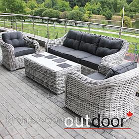 Комплект мебели из ротанга OUTDOOR Касабланка (3-местный диван, 2кресла, стол), ш/п, светлый микс