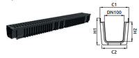Лоток водоотводный пластиковый DN100 с решеткой пластиковой