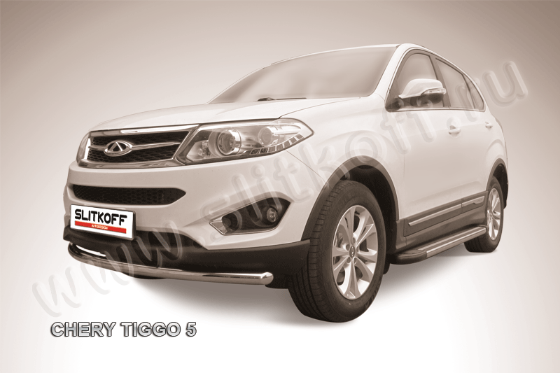 Защита переднего бампера d57 радиусная Chery Tiggo 5