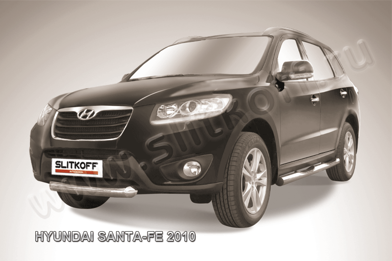 Защита переднего бампера d76 короткая Hyundai Santa Fe (2010)