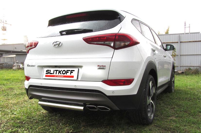 Защита заднего бампера d57 короткая  Hyundai Tucson 4WD (2015)