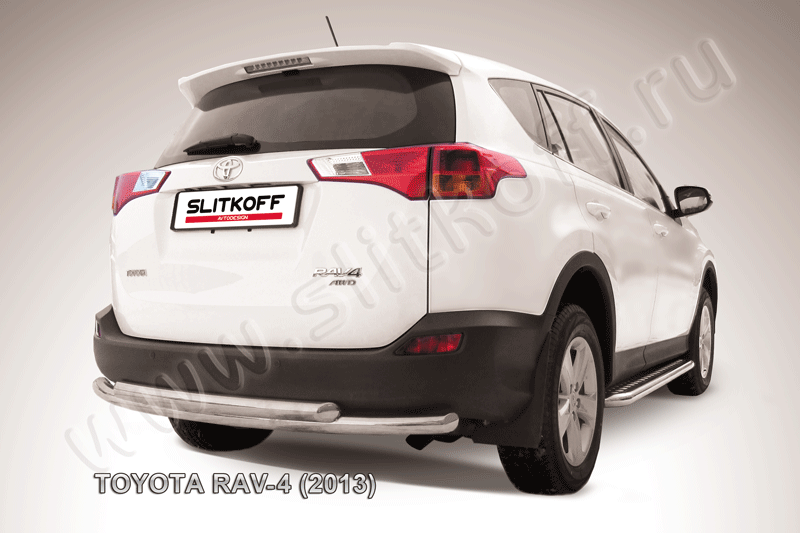 Защита заднего бампера d57+d57 двойная радиусная Toyota RAV-4 (2013)