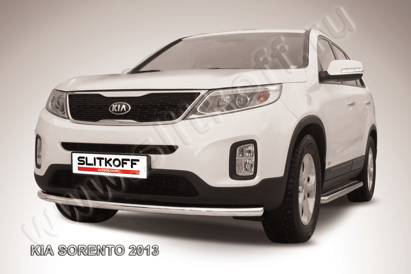 Защита переднего бампера d57 радиусная KIA Sorento (2013)