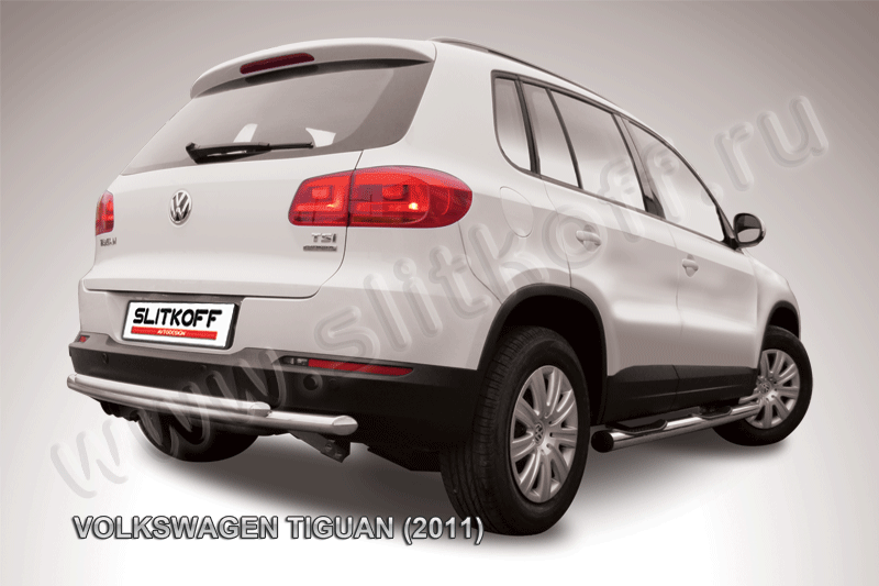 Защита заднего бампера d57+d42 двойная радиусная Volkswagen Tiguan (2011)