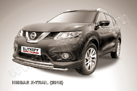 Защита переднего бампера d57+d42 двойная короткая Nissan X-TRAIL (2015)