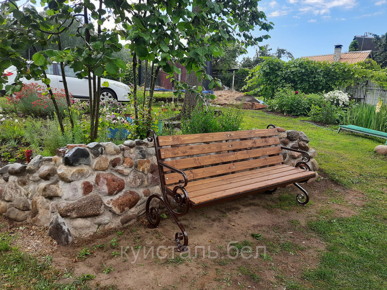 Скамейка садовая со спинкой с элементами ковки - фото 1 - id-p131416378