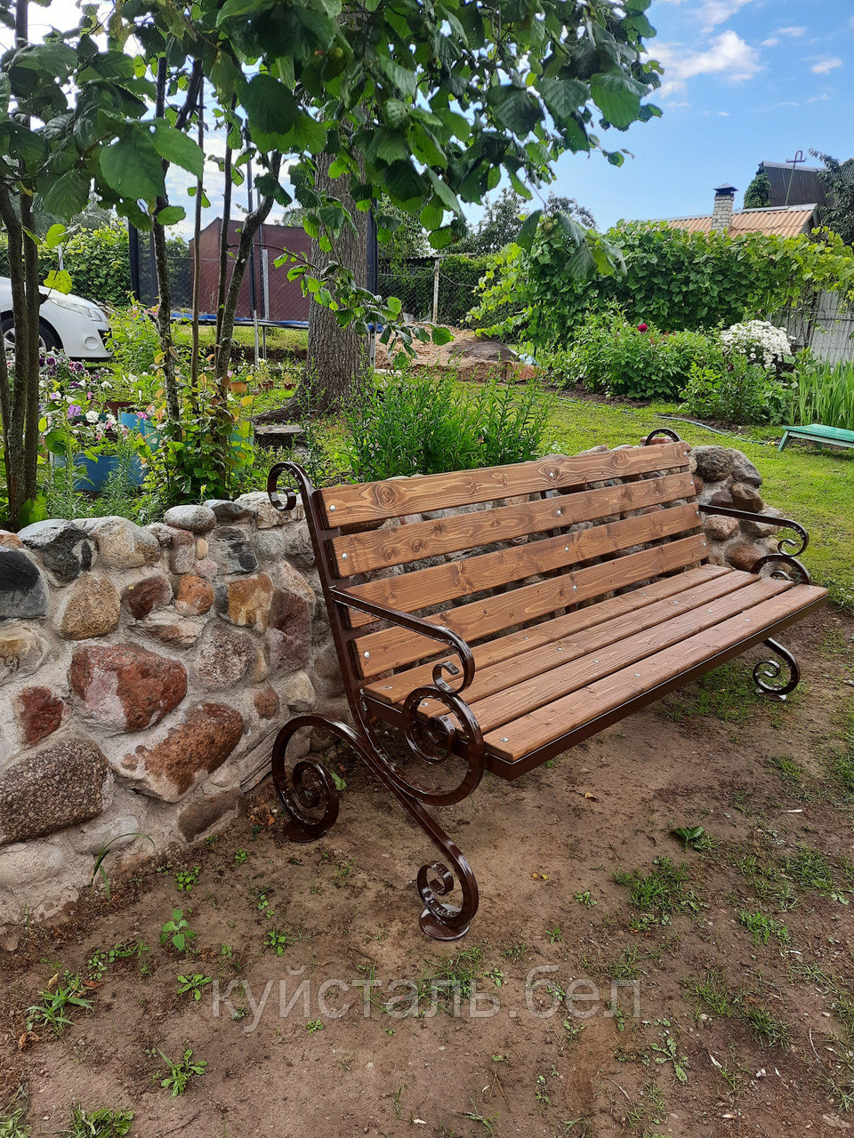 Скамейка садовая со спинкой с элементами ковки - фото 4 - id-p131416378