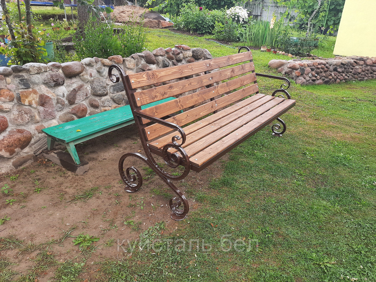 Скамейка садовая со спинкой с элементами ковки - фото 8 - id-p131416378