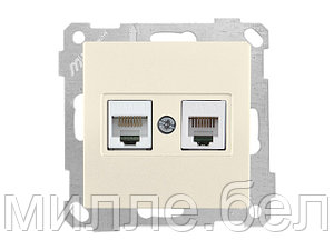 Розетка телефонная + компьютерная (RJ12+Cat5e, скрытая, без рамки) кремовая, DARIA, MUTLUSAN