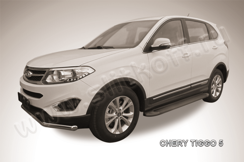 Пороги алюминиевые «Optima Black» на Chery Tiggo 5 - фото 2 - id-p131425142