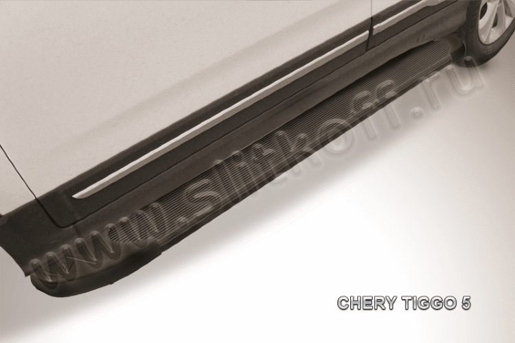 Пороги алюминиевые «Optima Black» на Chery Tiggo 5 - фото 3 - id-p131425142