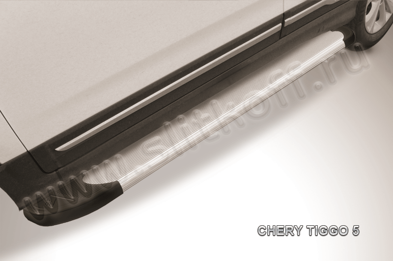 Пороги алюминиевые "Optima Silver" на Chery Tiggo 5 - фото 1 - id-p131425143