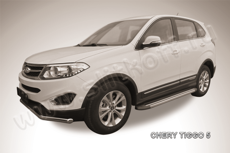 Пороги алюминиевые "Luxe Black" на Chery Tiggo 5 - фото 2 - id-p131425144