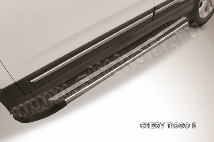 Пороги алюминиевые "Luxe Black" на Chery Tiggo 5 - фото 3 - id-p131425144