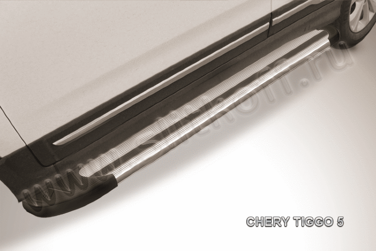 Пороги алюминиевые "Luxe Silver" на Chery Tiggo 5 - фото 3 - id-p131425145
