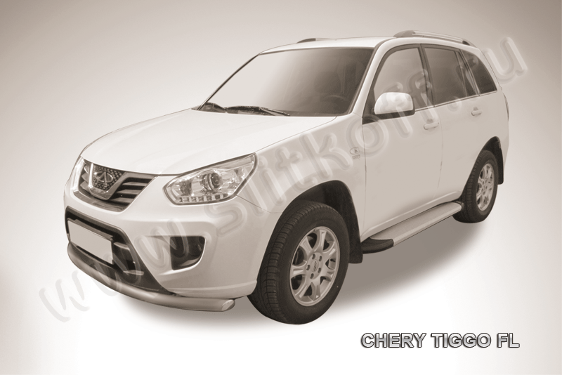 Пороги алюминиевые "Optima Silver" на Chery Tiggo FL (2013) - фото 2 - id-p131425153