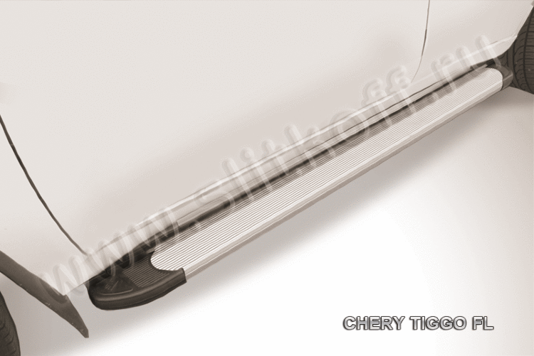 Пороги алюминиевые "Optima Silver" на Chery Tiggo FL (2013) - фото 3 - id-p131425153