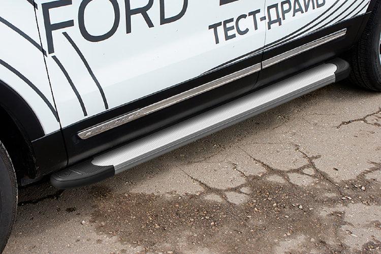 Пороги алюминиевые "Optima Silver" 1800 серебристые Ford Explorer (2015) - фото 2 - id-p131425168