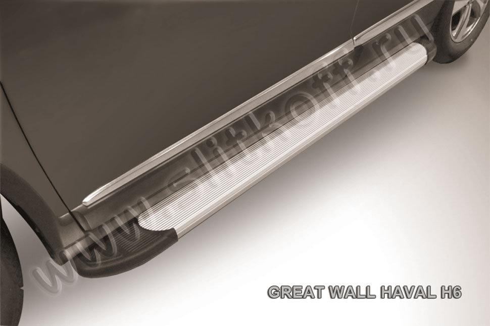 Пороги алюминиевые "Optima Silver" 1800 серебристые Haval H6 - фото 1 - id-p131425218