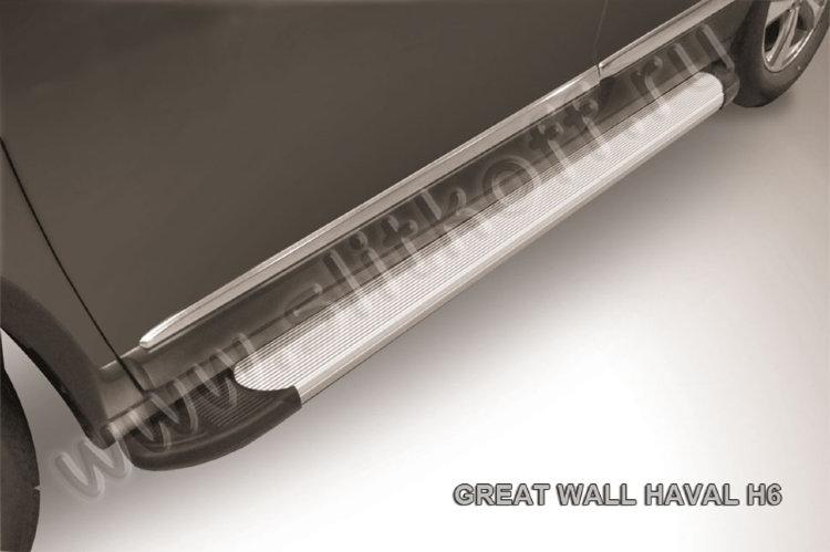 Пороги алюминиевые "Optima Silver" 1800 серебристые Haval H6 - фото 3 - id-p131425218