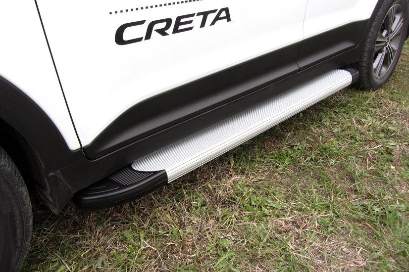 Пороги алюминиевые Optima Silver 1700 серебристые Hyundai CRETA 4WD 2016 - фото 1 - id-p131425228