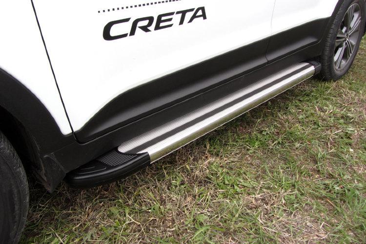 Пороги алюминиевые Luxe Silver 1700 серебристые Hyundai CRETA 4WD 2016 - фото 2 - id-p131425230