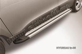 Пороги алюминиевые "Luxe Silver" на Hyundai ix-35