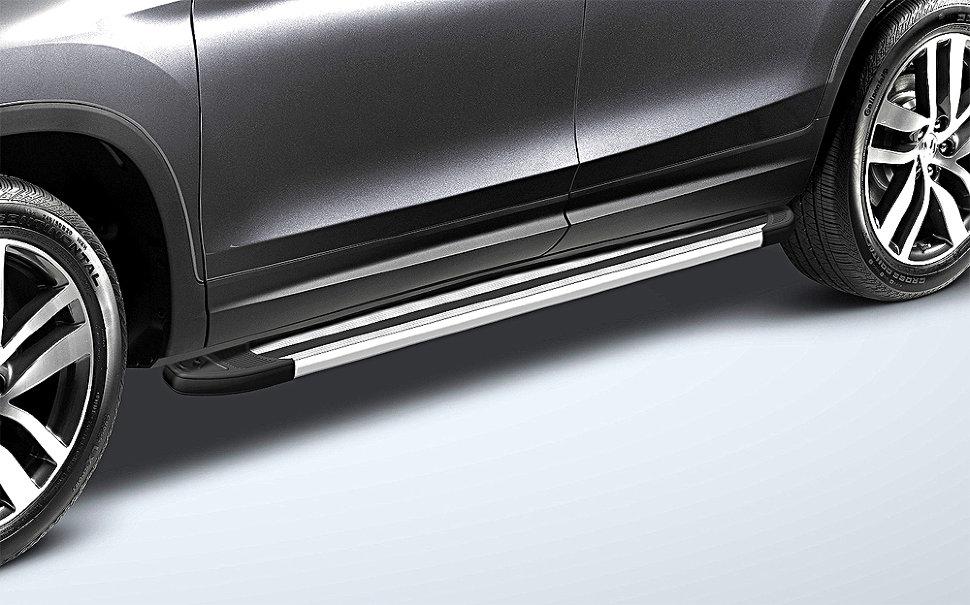 Пороги алюминиевые «Luxe Silver» 1800 серебристые на Honda Pilot 2016 - фото 1 - id-p131425250