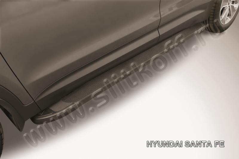 Пороги алюминиевые "Optima Black" на Hyundai Grand Santa Fe (2014) - фото 1 - id-p131425252
