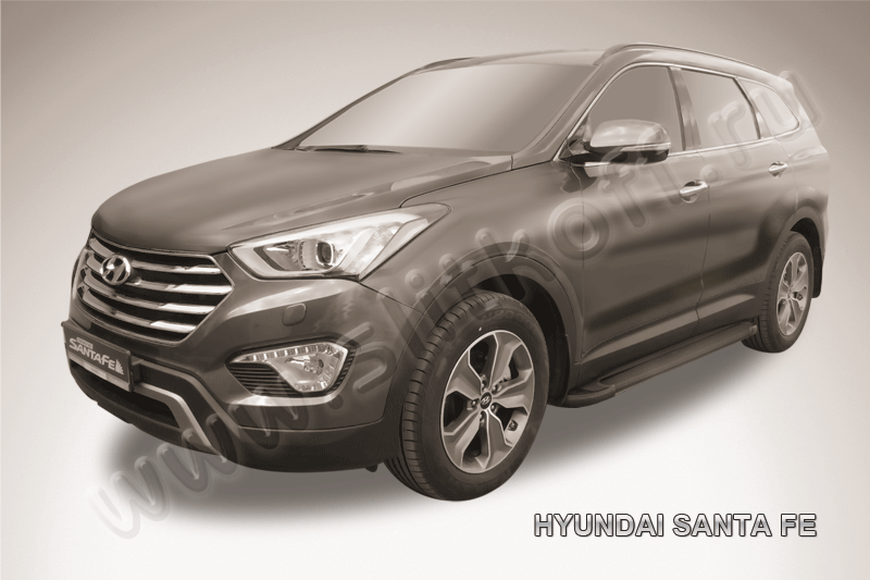 Пороги алюминиевые "Optima Black" на Hyundai Grand Santa Fe (2014) - фото 2 - id-p131425252