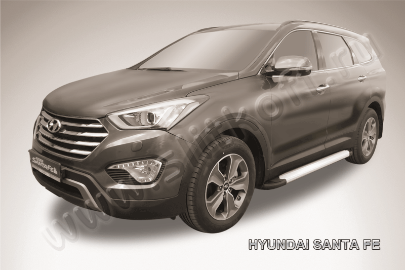 Пороги алюминиевые "Optima Silver" на Hyundai Grand Santa Fe (2014) - фото 2 - id-p131425253