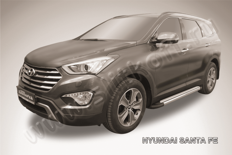 Пороги алюминиевые "Luxe Silver" на Hyundai Grand Santa Fe (2014) - фото 2 - id-p131425255