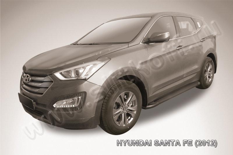 Пороги алюминиевые "Optima Black" на Hyundai Santa Fe (2012) - фото 2 - id-p131425257