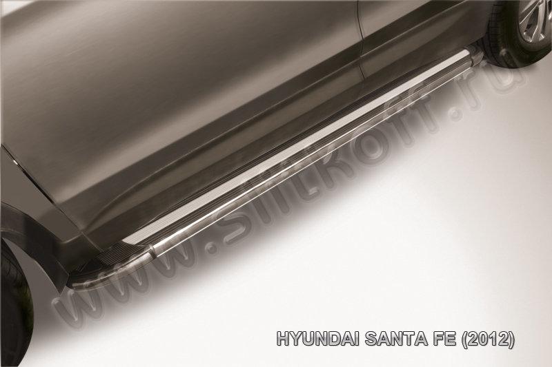 Пороги алюминиевые "Luxe Black" на Hyundai Santa Fe (2012) - фото 1 - id-p131425259