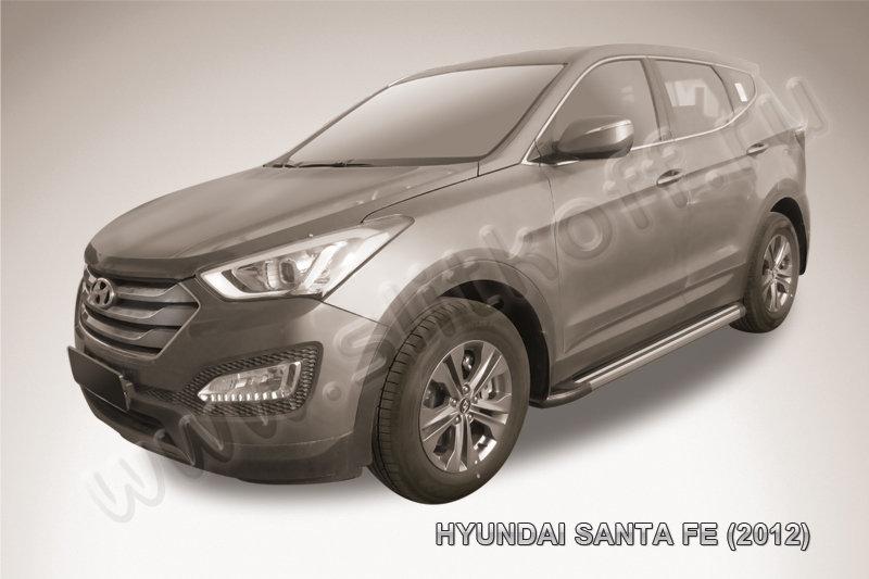 Пороги алюминиевые "Luxe Black" на Hyundai Santa Fe (2012) - фото 2 - id-p131425259