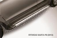 Пороги алюминиевые "Luxe Silver" на Hyundai Santa Fe (2012)