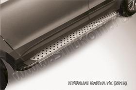 Пороги алюминиевые "Standart Silver" на Hyundai Santa Fe (2012)