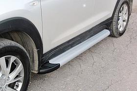 Пороги алюминиевые "Optima Silver" 1700 серебристые Hyundai Tucson (2018) Turbo