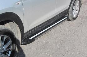 Пороги алюминиевые "Luxe Black" 1700 черные Hyundai Tucson (2018) Turbo