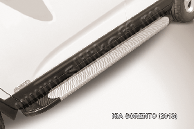 Пороги алюминиевые "Optima Silver" на KIA Sorento (2013)