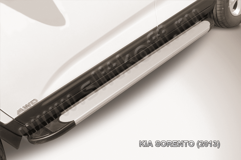 Пороги алюминиевые "Optima Silver" на KIA Sorento (2013) - фото 1 - id-p131425288