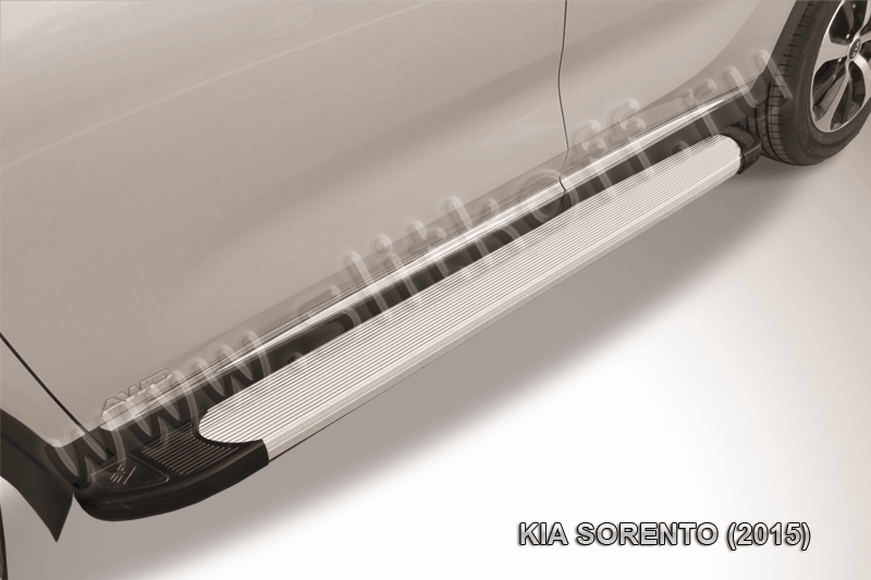Пороги алюминиевые "Optima Silver" на KIA Sorento (2015) - фото 1 - id-p131425293