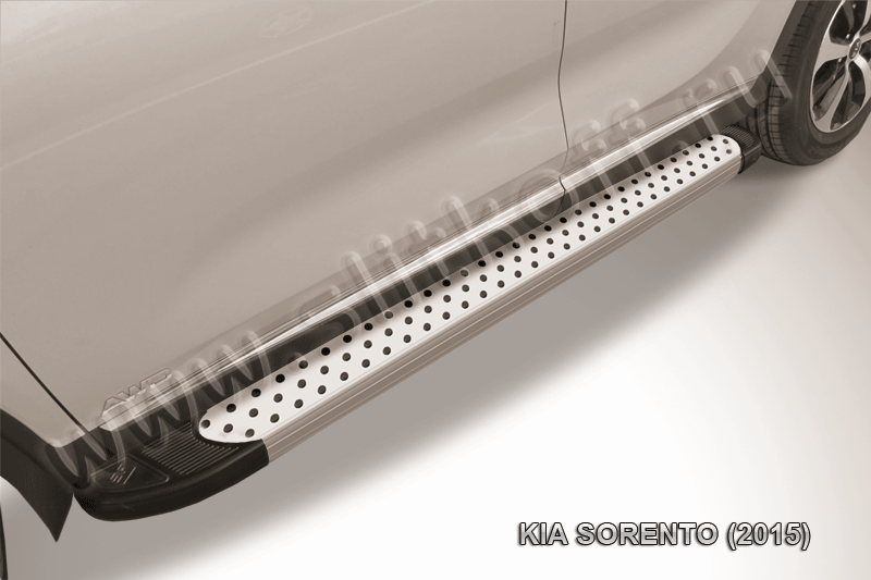 Пороги алюминиевые "Standart Silver" на KIA Sorento (2015) - фото 1 - id-p131425296