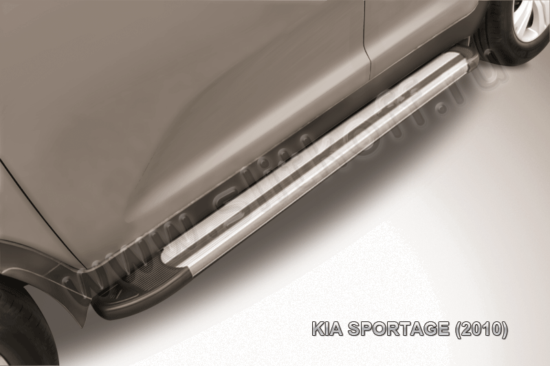 Пороги алюминиевые "Luxe Silver" на KIA Sportage (2010) - фото 1 - id-p131425305