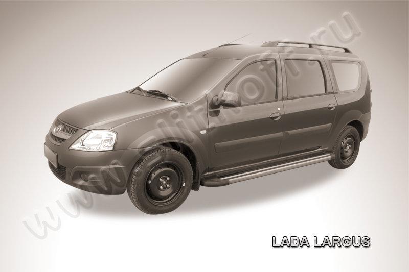 Пороги алюминиевые "Luxe Black" Lada Largus - фото 2 - id-p131425313