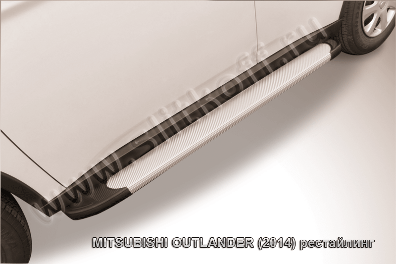 Пороги алюминиевые "Optima Silver" Mitsubishi Outlander (2014)